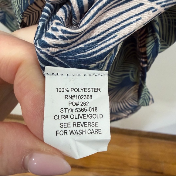 Blue island Tropical Leaf Print Mini Dress Boho Cinched Waist Tassel Tie Small - Picture 7 of 7